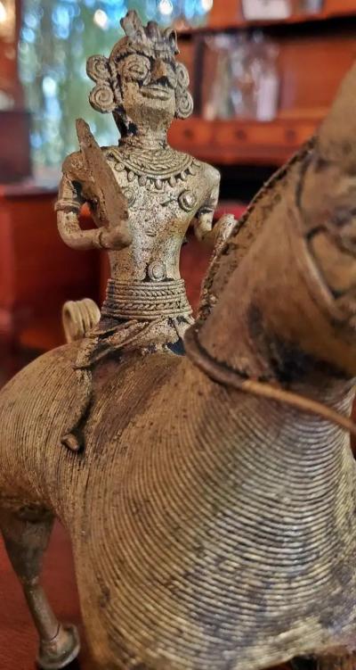 Antique Indian Dhokra Horse and Rider Sculpture