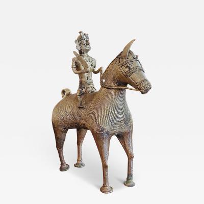 Antique Indian Dhokra Horse and Rider Sculpture