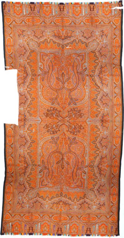 Antique Indian Textile Paisley Shall Left Middle Part Missing 52 x 101