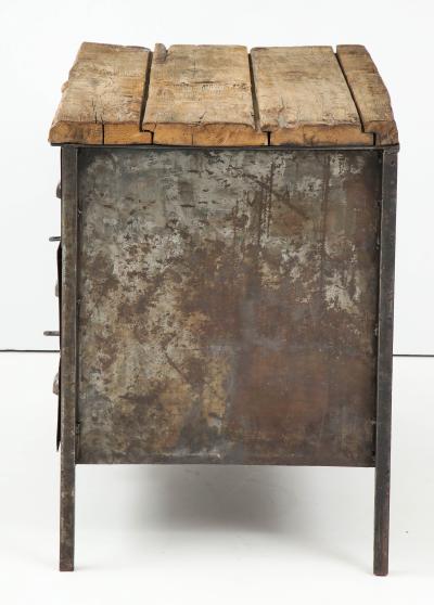 Antique Industrial Metal Chest of Drawers with Chunky Wood Top c 1900 
