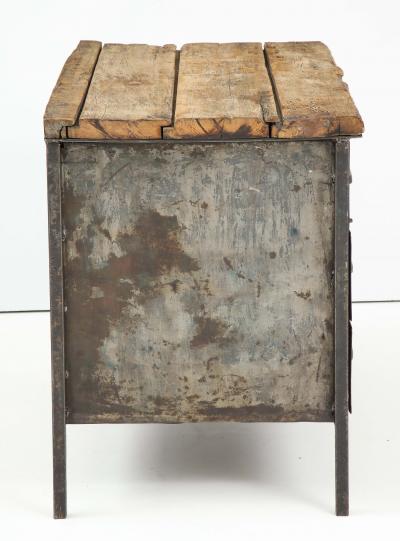 Antique Industrial Metal Chest of Drawers with Chunky Wood Top c 1900 