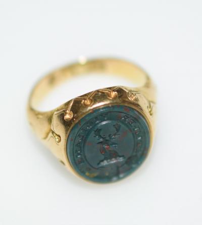 Antique Intaglio Signet Ring Blood Stone and Gold