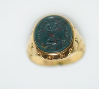 Antique Intaglio Signet Ring Blood Stone and Gold