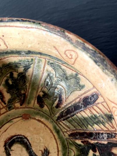 Antique Islamic Ceramic Glazed Bowl with Splashed and Sgraffito Decoration