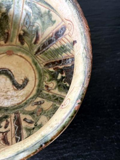 Antique Islamic Ceramic Glazed Bowl with Splashed and Sgraffito Decoration