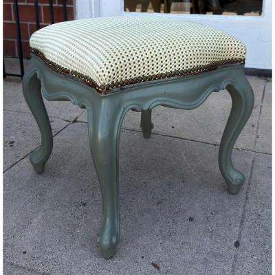 Antique Italian Baroque Green Paint Decorated Footstool Ottoman Bench