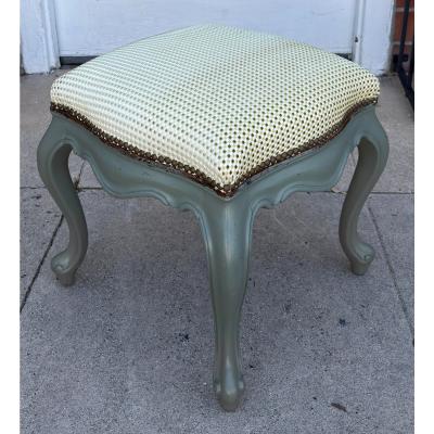 Antique Italian Baroque Green Paint Decorated Footstool Ottoman Bench