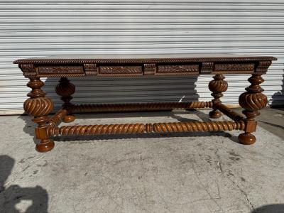Antique Italian Baroque Style Barley Twist Walnut Writing Table