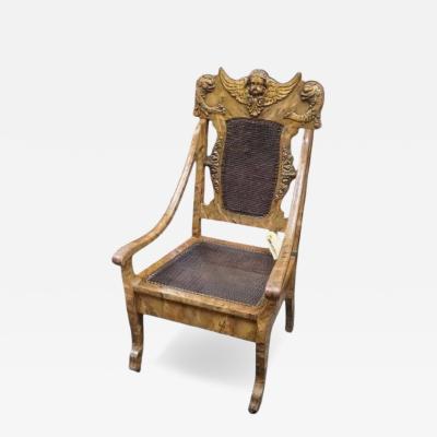 Antique Italian Carved Angel Dolphin Burlwood Angel Chair