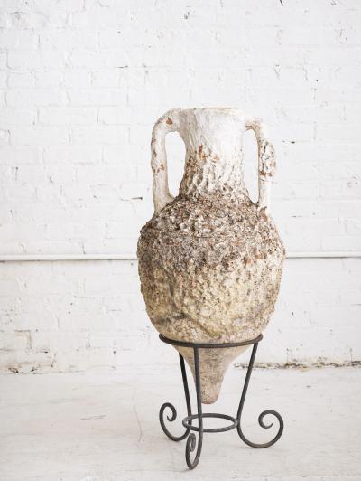 Antique Italian Earthenware Vessel on Iron Stand