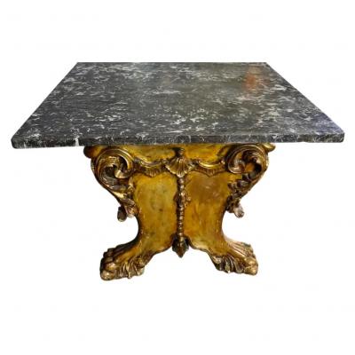 Antique Italian Giltwood Marble Top Carved Coffee Table