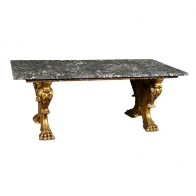 Antique Italian Giltwood Marble Top Carved Coffee Table