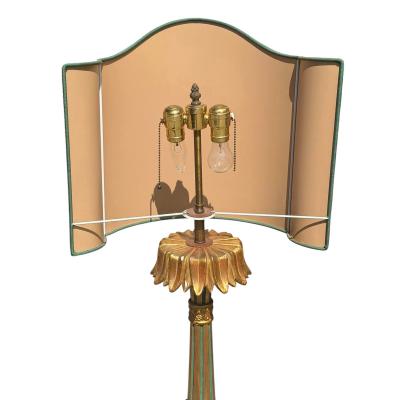 Antique Italian Giltwood Table Lamp With Custom Roman Shade