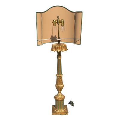 Antique Italian Giltwood Table Lamp With Custom Roman Shade