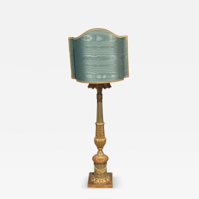 Antique Italian Giltwood Table Lamp With Custom Roman Shade