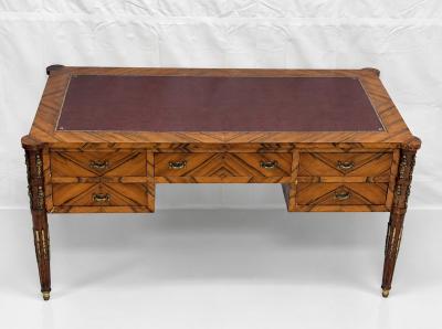Antique Italian Louis XVI Walnut Bronze Leather Partner s Writing Desk