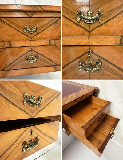 Antique Italian Louis XVI Walnut Bronze Leather Partner s Writing Desk