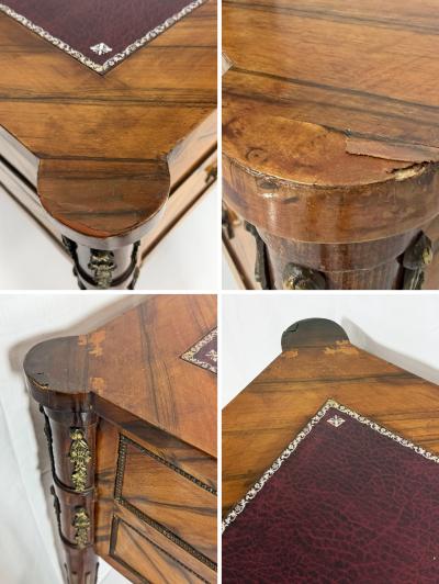 Antique Italian Louis XVI Walnut Bronze Leather Partner s Writing Desk