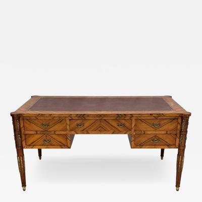 Antique Italian Louis XVI Walnut Bronze Leather Partner s Writing Desk