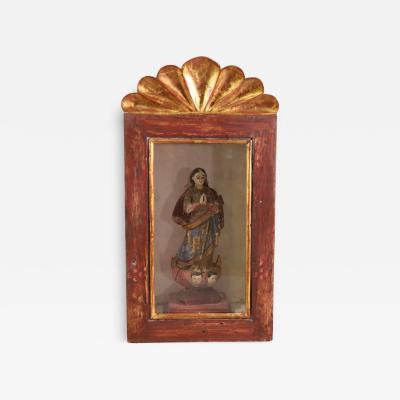Antique Italian Polychrome Santos Figure in Red Gold Reliquary