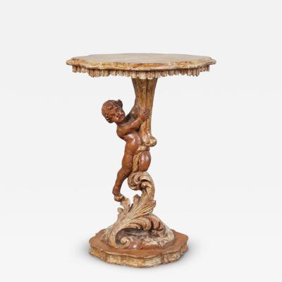 Antique Italian Rococo Parcel Gilt Polychrome Decorated Figural Occasional Table