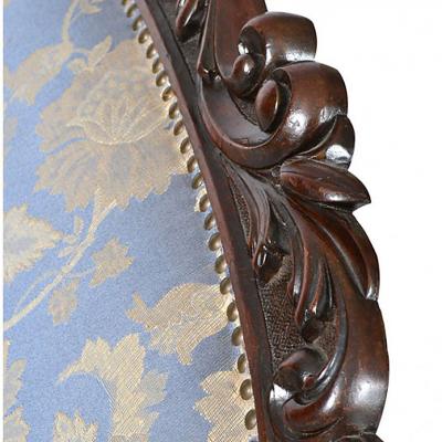 Antique Italian Walnut Carved Three Piece Suite of Sofa Two Armchairs