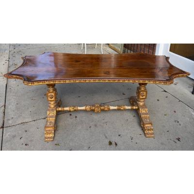 Antique Italian Walnut Giltwood Dining or Center Table