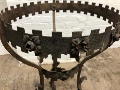 Antique Italian Wrought Iron Planter w Hand Painted Majolica Vase