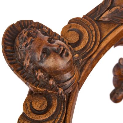 Antique Italian grotto furniture carved wood and needlepoint settee