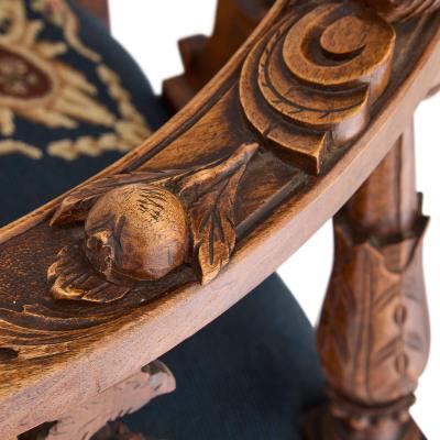 Antique Italian grotto furniture carved wood and needlepoint settee