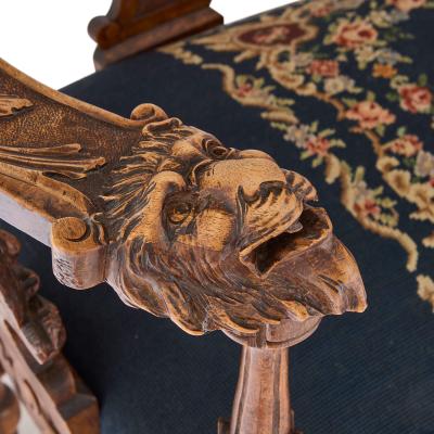 Antique Italian grotto furniture carved wood and needlepoint settee