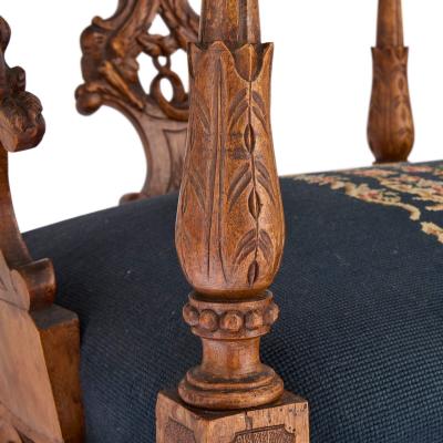 Antique Italian grotto furniture carved wood and needlepoint settee