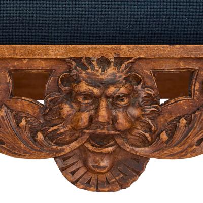 Antique Italian grotto furniture carved wood and needlepoint settee