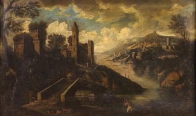 Antique Italian landscape painting from the 18th century