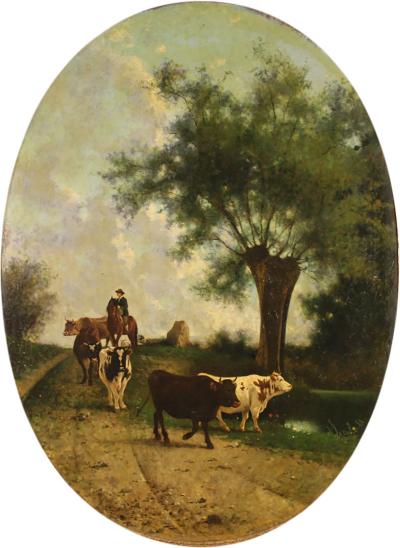 Antique Italian landscape painting signed and dated 1881