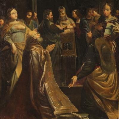 Antique Italian painting Marriage of the Virgin from the 18th century