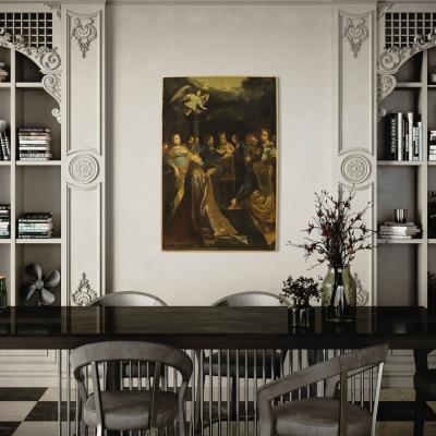 Antique Italian painting Marriage of the Virgin from the 18th century