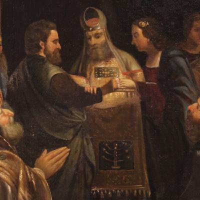 Antique Italian painting Marriage of the Virgin from the 18th century