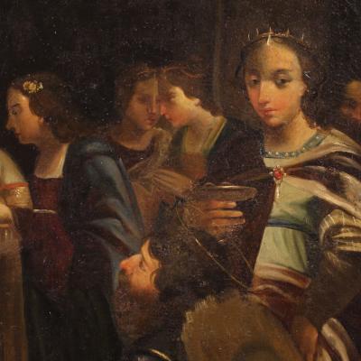 Antique Italian painting Marriage of the Virgin from the 18th century