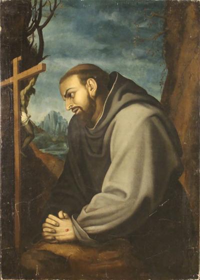 Antique Italian painting Saint Francis from 18th century