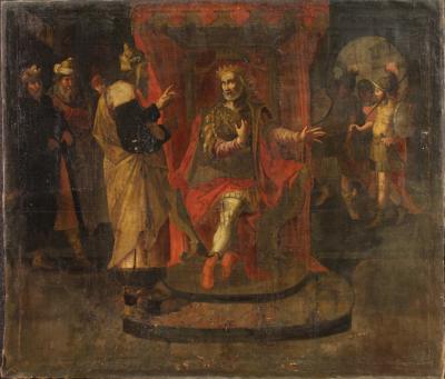 Antique Italian painting biblical scene from the 17th century