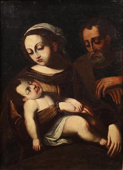 Antique Italian painting from the 17th century Holy Family