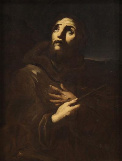Antique Italian painting from the 17th century Saint Francis of Assisi