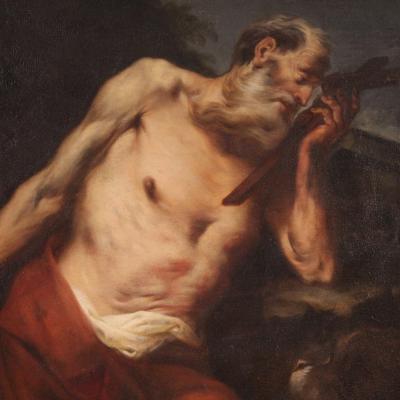 Antique Italian painting from the 17th century Saint Jerome penitent