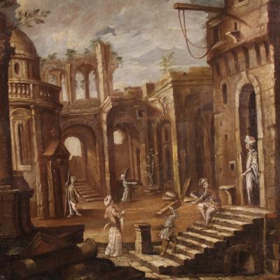 Antique Italian painting from the 18th century Architectural Capriccio