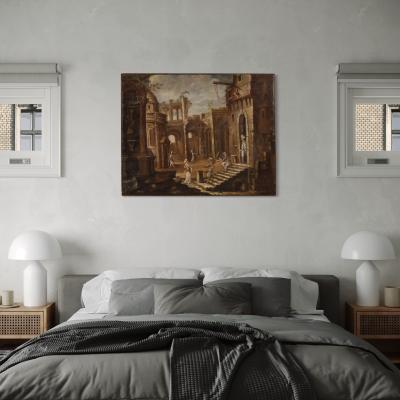 Antique Italian painting from the 18th century Architectural Capriccio