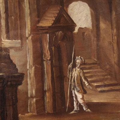 Antique Italian painting from the 18th century Architectural Capriccio
