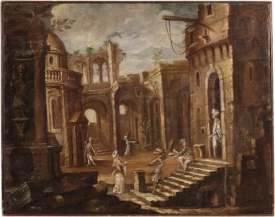 Antique Italian painting from the 18th century Architectural Capriccio