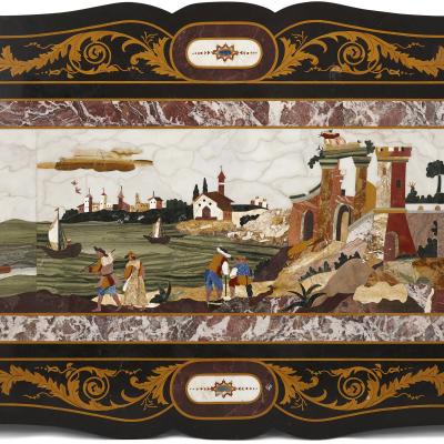 Antique Italian tabletop with pietra dura scene