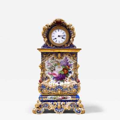 Antique Jacob Petit Blue Ground Gilt Decorated Porcelain Clock On Fixed Stand